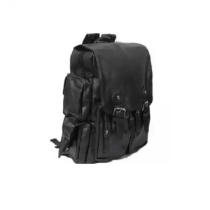 Black Leather Fashion Unisex Backpack by Mitrata