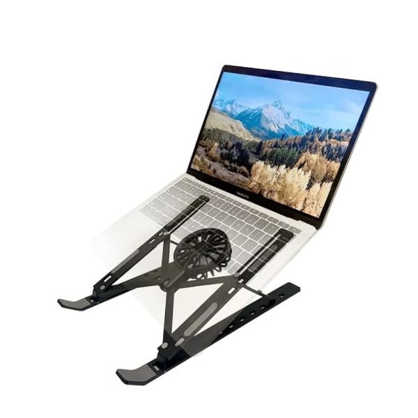 Black & Silver Aluminum Foldable Laptop Stand with Cooling Fan | Supports Up to 15.6” Laptops - Image 2