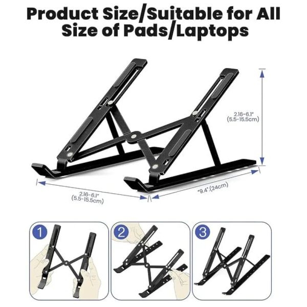 Black & Silver Aluminum Foldable Laptop Stand with Cooling Fan | Supports Up to 15.6” Laptops - Image 3