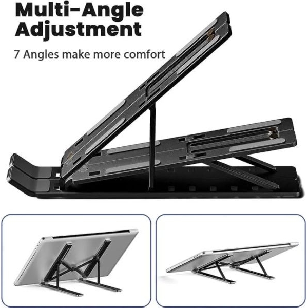 Black & Silver Aluminum Foldable Laptop Stand with Cooling Fan | Supports Up to 15.6” Laptops - Image 4