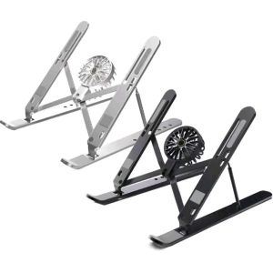 Black & Silver Aluminum Foldable Laptop Stand with Cooling Fan | Supports Up to 15.6” Laptops