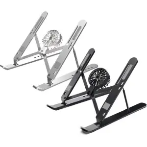 Black & Silver Aluminum Foldable Laptop Stand with Cooling Fan | Supports Up to 15.6” Laptops