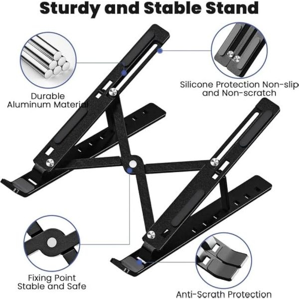 Black & Silver Aluminum Foldable Laptop Stand with Cooling Fan | Supports Up to 15.6” Laptops - Image 5