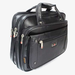 Black Solid Leather Laptop Bag/File Bag