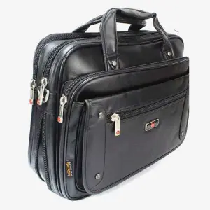 Black Solid Leather Laptop Bag/File Bag