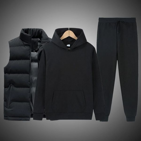 Black Stylish Hoodie, Joggers, And Half Jacket Set For Men - Fashion | Joggers For Men | Jackets For Men | - Image 3