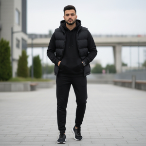 Black Stylish Hoodie, Joggers, And Half Jacket Set For Men - Fashion | Joggers For Men | Jackets For Men |