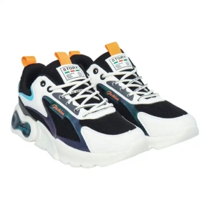 Black Thick Sole Story Synthetic Round Toe Lace-Up Closure Medium Width Casual Sneakers For Men