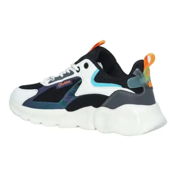 Black Thick Sole Story Synthetic Round Toe Lace-Up Closure Medium Width Casual Sneakers For Men - Image 4