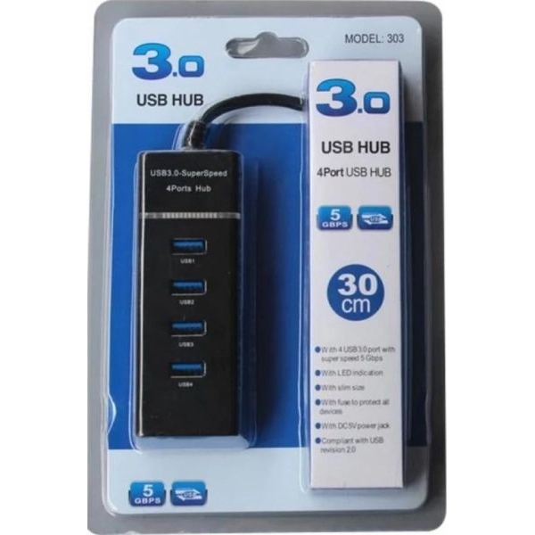 Black USB Hub 3.o 4 Port USB Hub 30cm - Image 2