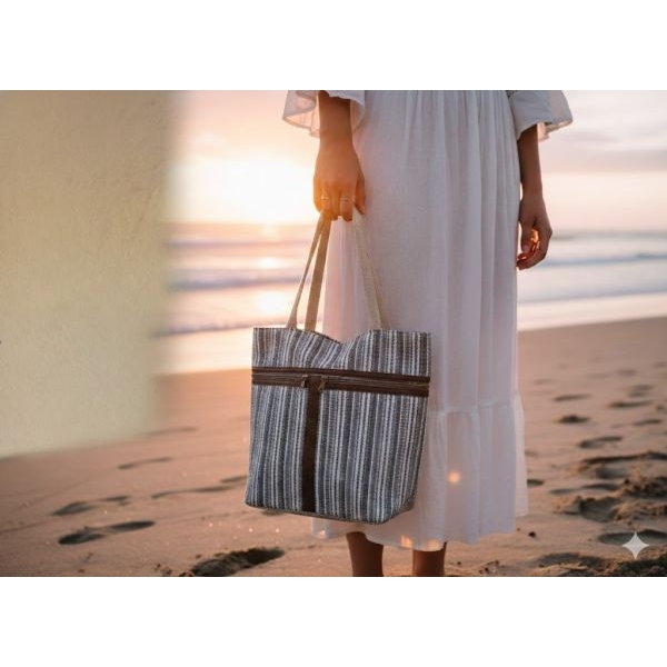 Black & White Handcrafted Cotton Shoulder Bag - Image 5