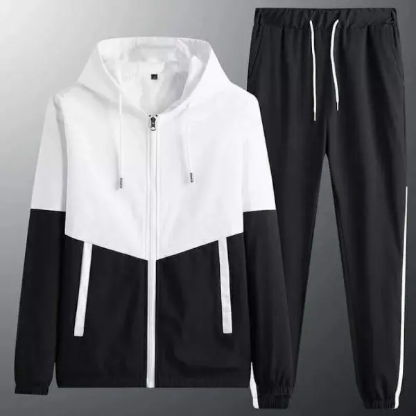 Black/White Summer Stretchable Wrinkle Jacket And Joggers - Fashion | Summer Clothing Set For Men | Men's Wear | (Set of 2 Piece) - Image 2