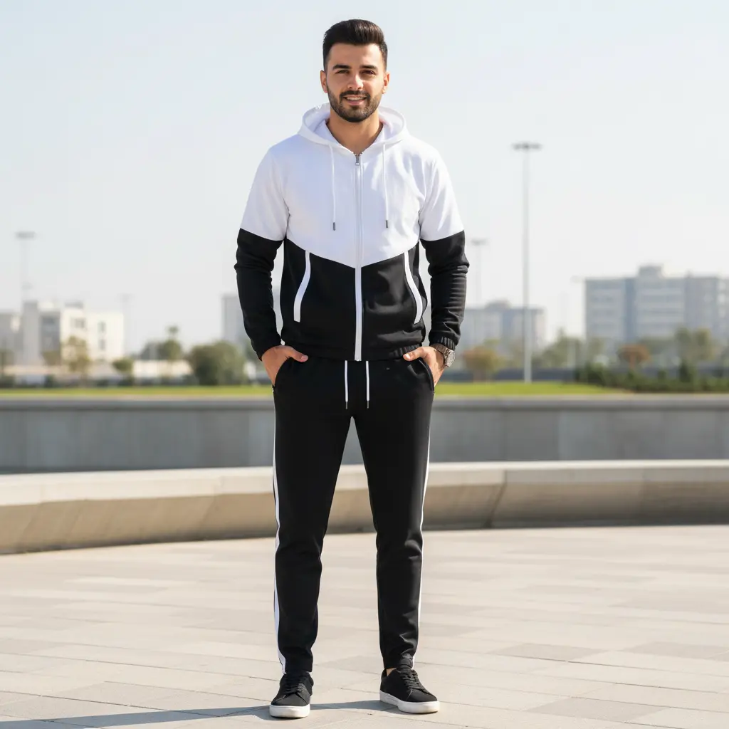Black/White Summer Stretchable Wrinkle Jacket And Joggers - Fashion | Summer Clothing Set For Men | Men's Wear | (Set of 2 Piece)