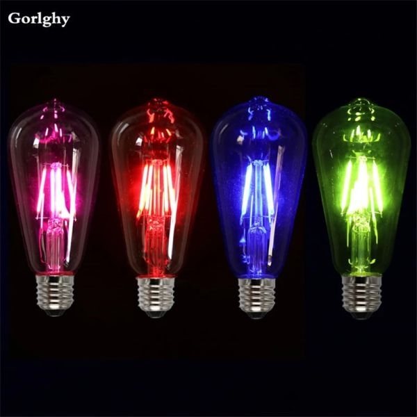 Blue Green Red Color ST64 4W Led Filament Light COB Edison Retro Bulbs Halloween Room Decor Ampoule Lampara 220V Led - Image 4