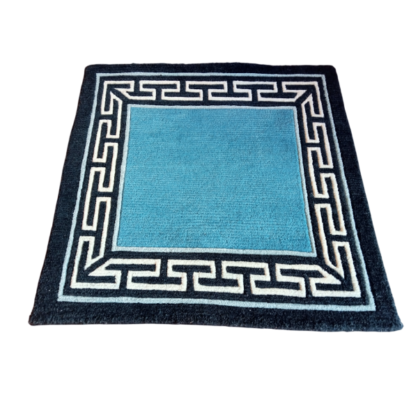 Blue Hand-Knotted Nepali Galaicha 61x63 cm - Traditional Wool Carpet for Home, Office & Yoga Mat - Image 4