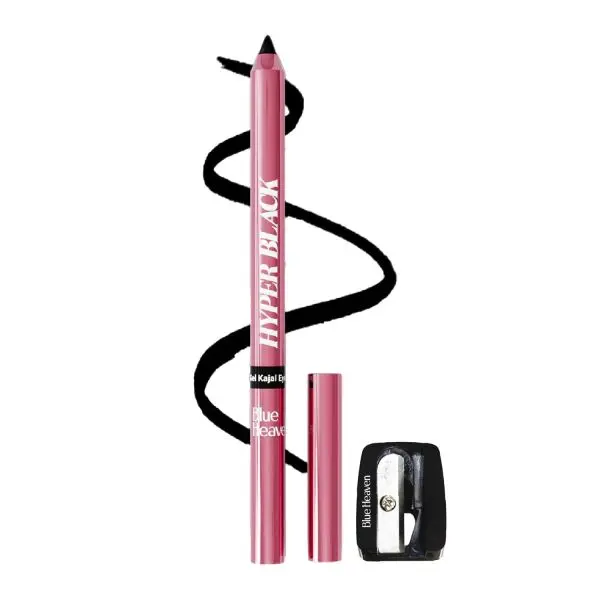 Blue Heaven Hyper Black Gel Kajal Eyeliner Enriched with Vitamin E & Almond Oil | Smudge-Proof & Waterproof | Smooth Glide Kajal For Women With Sharpener | 24 Hrs Long Stay
