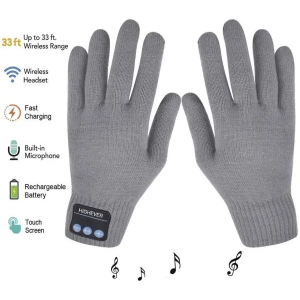 Bluetooth Gloves, Wireless Bluetooth Gloves, Winter Gloves Touch Screen With Built-In Stereo Speakers, Removable Headphones