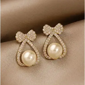 Bow Sparkles Gold Earrings