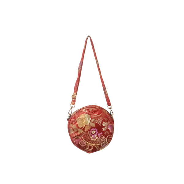 Brocade Round Crossbody Bag - Compact 18cm Side Bag with 110cm Strap - Image 2
