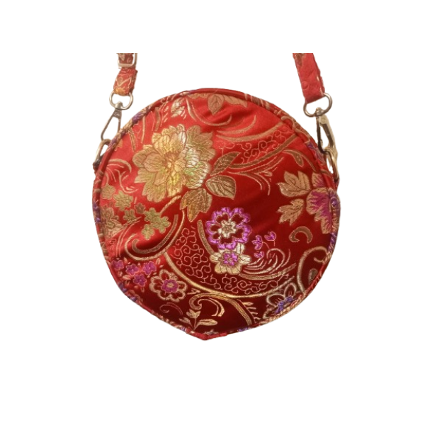 Brocade Round Crossbody Bag - Compact 18cm Side Bag with 110cm Strap - Image 3