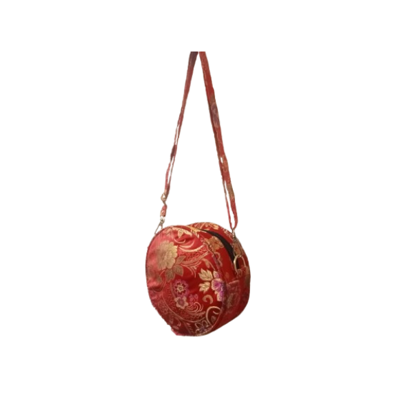 Brocade Round Crossbody Bag - Compact 18cm Side Bag with 110cm Strap - Image 4