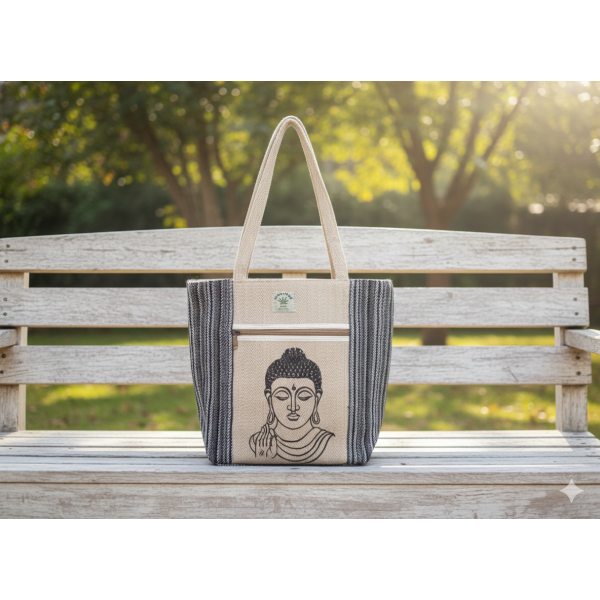 Buddha Print Cotton Shoulder Bag for Women - Image 2
