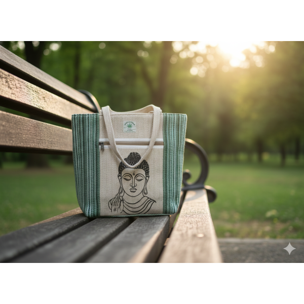 Buddha Print Cotton Shoulder Bag for Women - Image 3