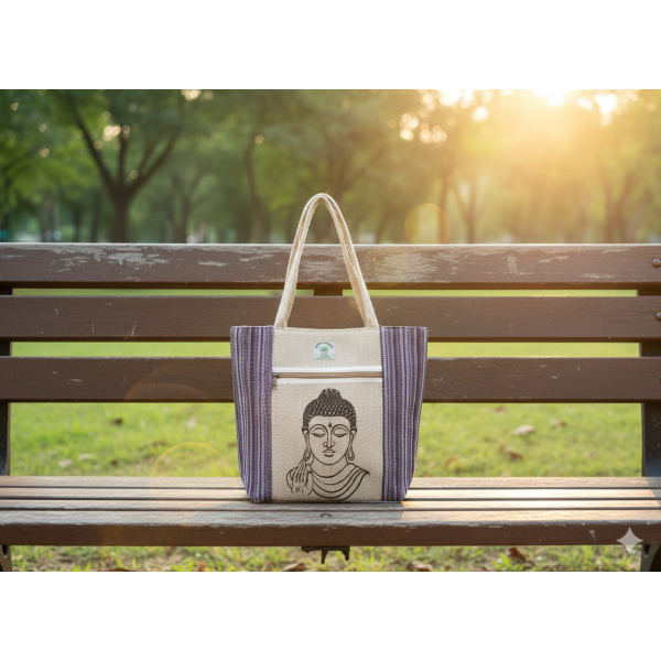 Buddha Print Cotton Shoulder Bag for Women - Image 4