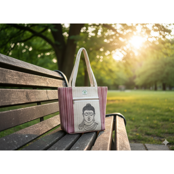 Buddha Print Cotton Shoulder Bag for Women - Image 5
