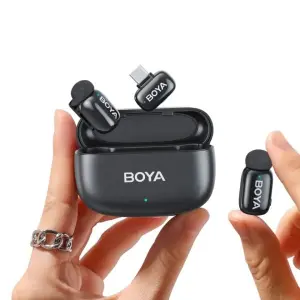BY-MW10 Wireless Lavalier Microphone System For DSLR Camera Smartphone Dual Channel Interview Mic For YouTube Vlogging Recording