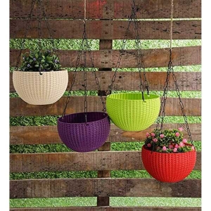 5pcs 8 Inch Euro Multicolor Hooked Hanging Flower Pot / Hanging Basket ( Large Size ) - Flower Pots |