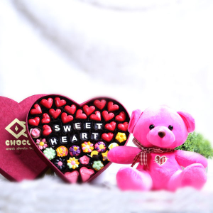 Heart Chocolate Box with Teddy