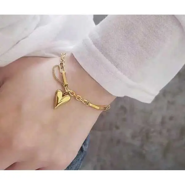KOJA Stainless Steel Heart-Shaped Gold Bracelet for Women
