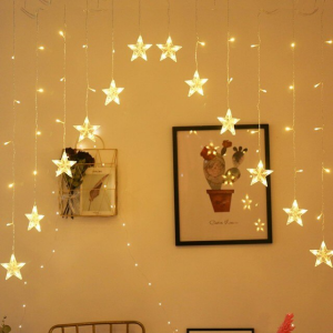 10ft Starry Night LED Curtain String Lights with 8 Modes, Warm White, Festive Home Decor