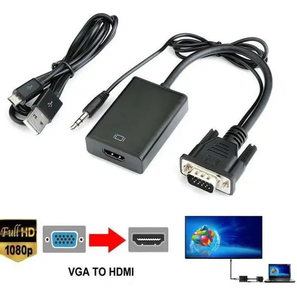 VGA to HDMI Cable Adapter Male to Female Converter With Audio Output - Image 2