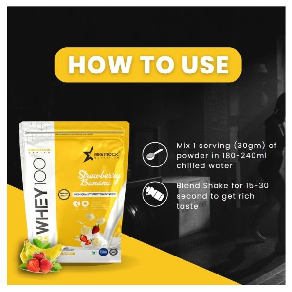 Bigrock Nutrition Whey 100 Whey Protein 33 Serving 1 kg (Straberry Banana Flavour) - Image 3