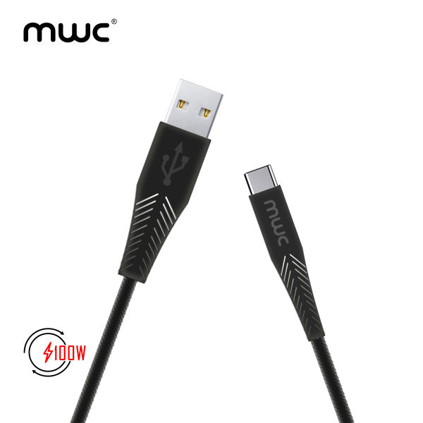 MWC MUC100W Premium | USB-A to Type-C 100W Premium Quality Ultra-Fast Charging Cable | 1m Long Premium Quality Core and coated with Premium TPE | USB 3.1 | 5A - Black - Image 3