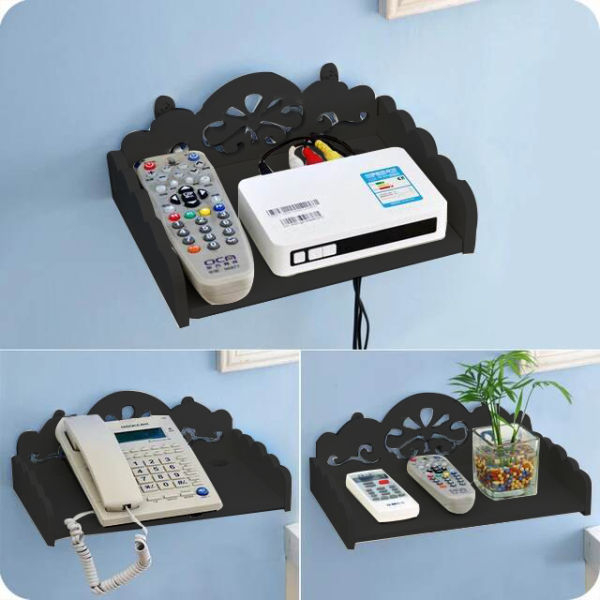 Set Top Box And Router Wall Mount Wooden Shelf in Brown - Image 3