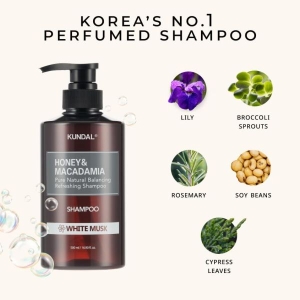 KUNDAL Natural Shampoo  [White Musk] - Korean Hair Care, Long Lasting Fragrance, Moisturize, Nourish, Frizz Control, Argan & Macadamia Oil, Sulfate-Free 16.9fl oz  By Genuine Collection