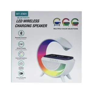 BT Speaker with RGB Night Light, FM Radio & Wireless Charger for Phones, Extra Long Standby, Supports AUX Play, USB Play & TF Play