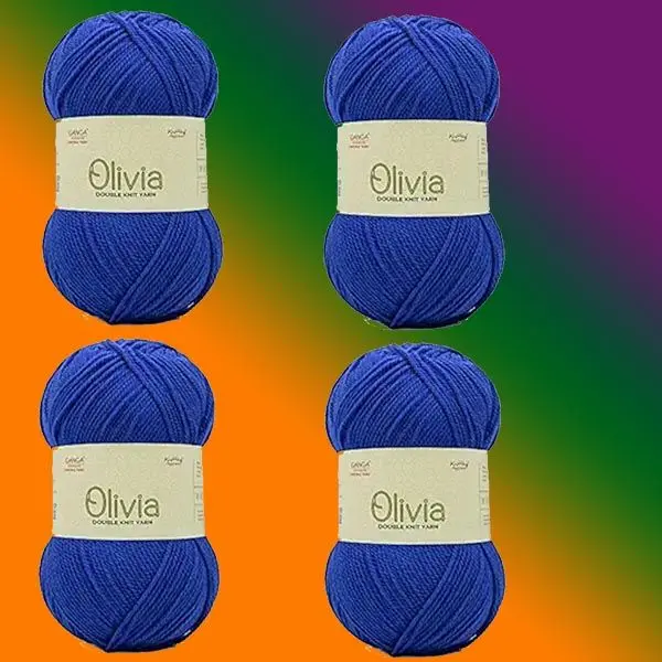 Newly Lunch 4 Pcs Ganga Olivia Olv007 Royal Blue Double Knit Yarn 100G - Image 3