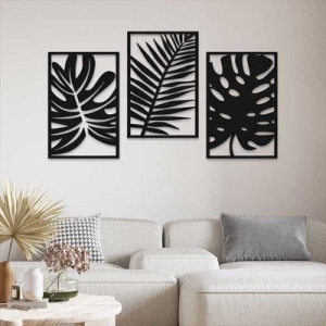 3pc Leaf Wooden Canvas Wall Art Decor Sculpture Decorative Home Décor Large (3ft)