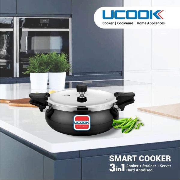 UNITED UCOOK 3 in 1 Smart 3 Litres Hard Anodised Induction Based With Outer Lid Cooker ( Cooker + Strainer + Server ) - Image 5