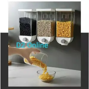 Pack of 3 Dispenser Container Wall Mounted Cereal Dispenser Tank Grain Dry Food Container Kitchen Storage Box - 1 liter