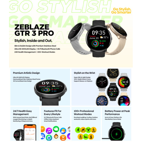 Zeblaze GTR 3 Pro Smart Watch | Ultra HD Amoled Display | Bluetooth Calling | IP68 Water Resistance | 316L Stainless Steel Frame |1 Year Warranty - Image 3