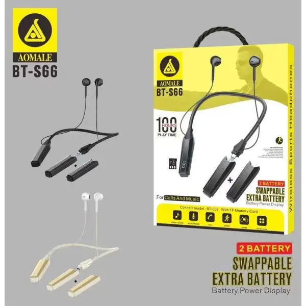 BT-S66 / S67 (Available Will Be Sent) 500mAh Double Battery And Frezzil Neckband  Sport Wireless Music Neckband Earphone - Image 2