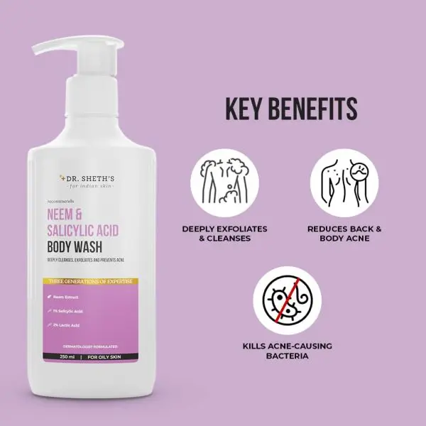 Dr. Sheth's Neem & Salicylic Acid Body Wash for Body Acne Men & Women  250 mL - Image 3