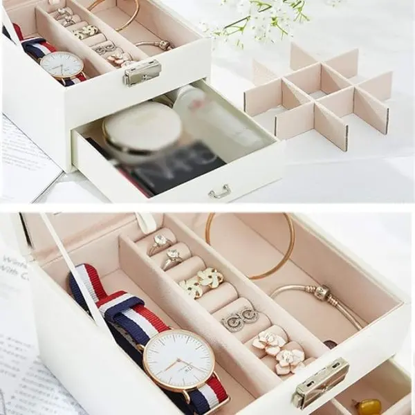 Leather Drawer Jewelry Storage Velvet Tray Storage Box - Image 2