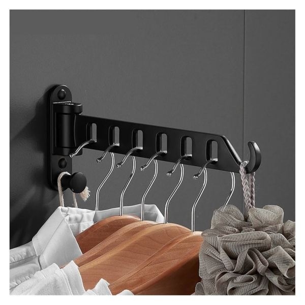Folding Clothes Hanger Indoor Retractable Cloth Drying Rack Space Saving Home Laundry Clothesline Wall Mount Clothing Rack - Image 2