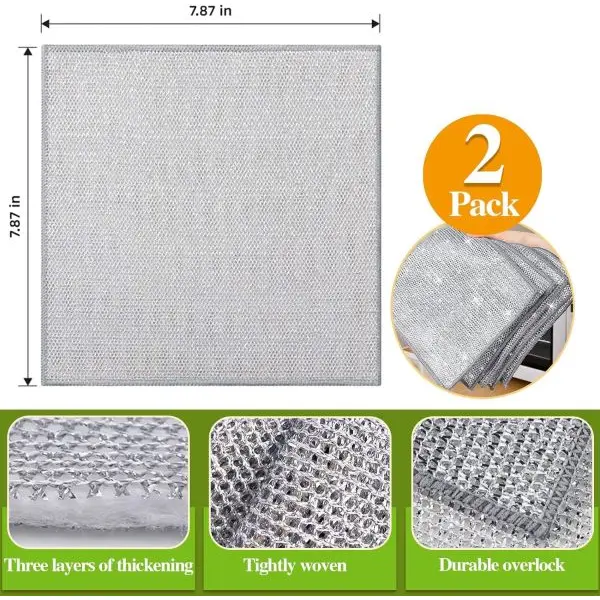 Redclip Multifunctional Non-Scratch Wire Dishcloth, Silver Wire Mesh Knit Cleaning Cloth Wire Dishwashing Rags Wire Cleaning Cloth Wire Dish Towels for Kitchen, Sinks, Pots, Pans 5pc set (30cm*30cm) - Image 5
